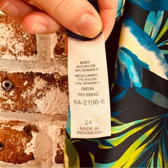 Swimsuits for all Side-Tie Adjustable Tankini Top Blue Green Tropical Pattern 24 - Picture 11 of 16